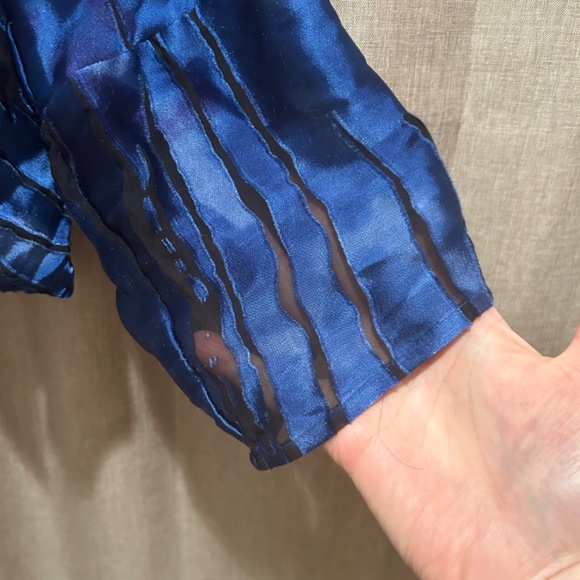 Chicos-Art to Wear Blue Silk Blend Burnout Open Cardigan/Kimono Sz 2 (Large) - Picture 6 of 10